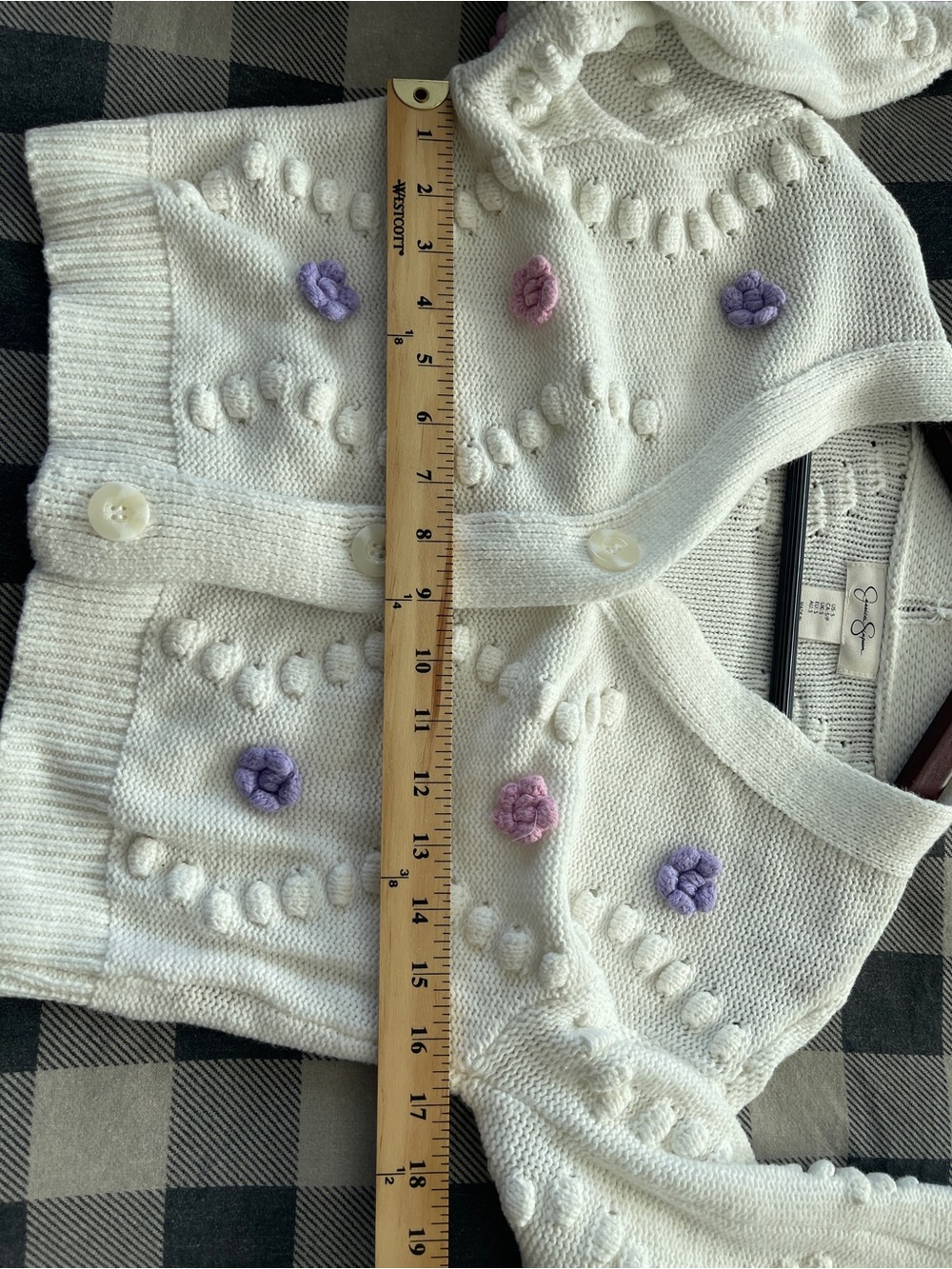 Jessica Simpson White Floral Bobble Knit Cropped Cardigan Sweater Size Small - Picture 9 of 9